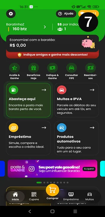 Tela 7 do app Baratão Combustíveis