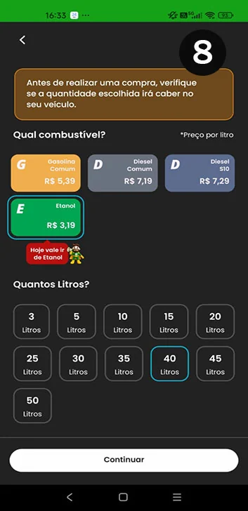 Tela 8 do app Baratão Combustíveis