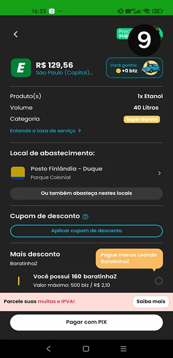 Tela 9 do app Baratão Combustíveis